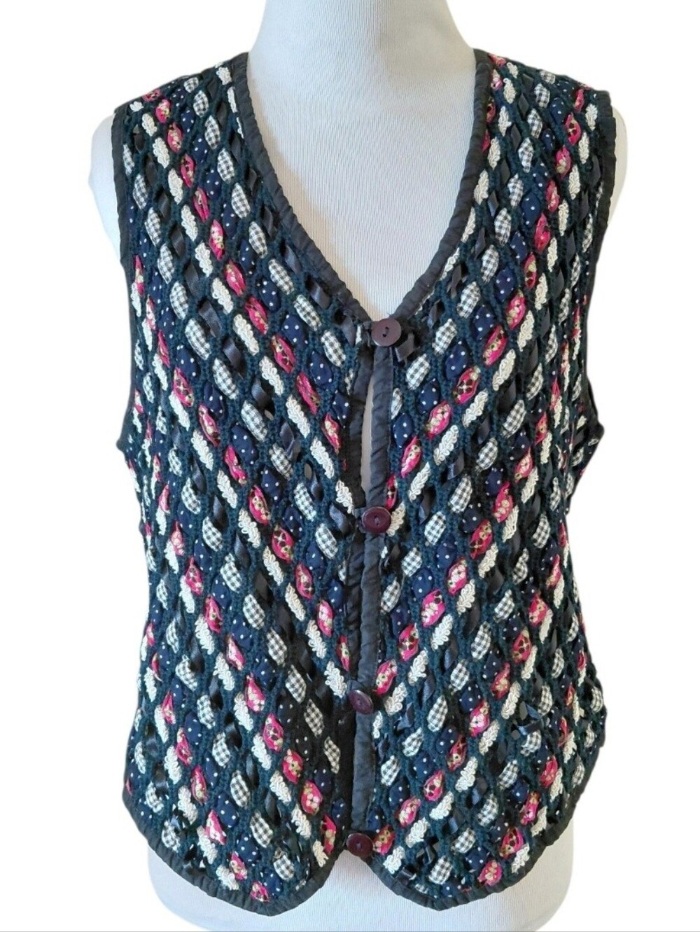 Vintage Shaver Lake 90s Woven Ribbon Cotton Vest Womens Large